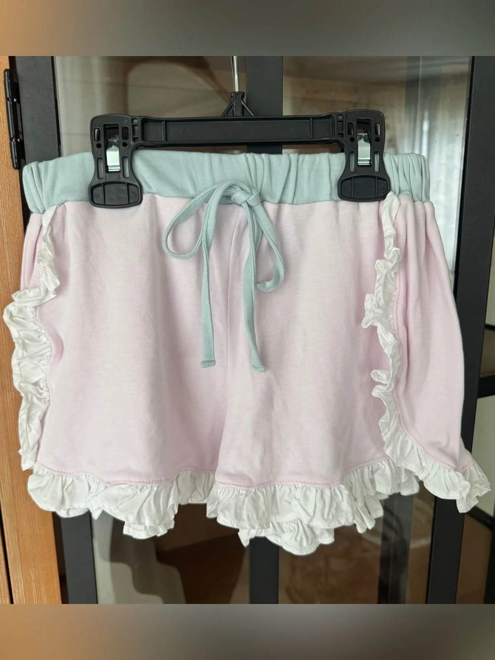 Bella Bliss pima ruffle shorts polly tulip teal light pink girls white cotton